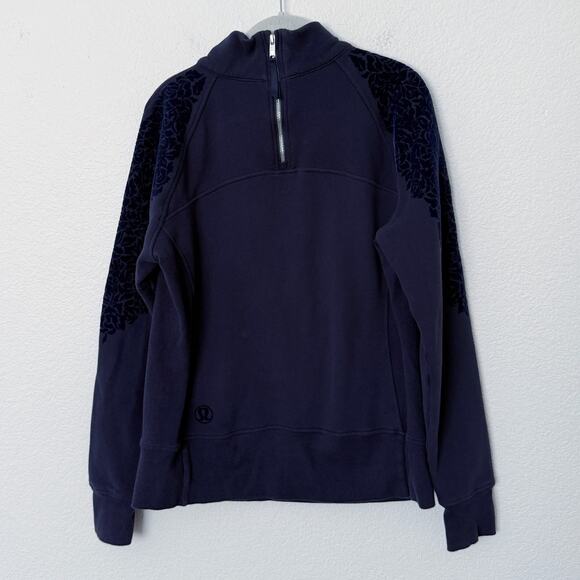 [Lululemon] Midnight Navy Blue Floral Flock Pullover Sweatshirt Thumbholes Sz 12 - Picture 3 of 11